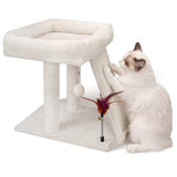 Cozy Beige Cat Tree with Condo, Scratch Post, Hammock & Fun Hanging Balls for Your Feline Friends