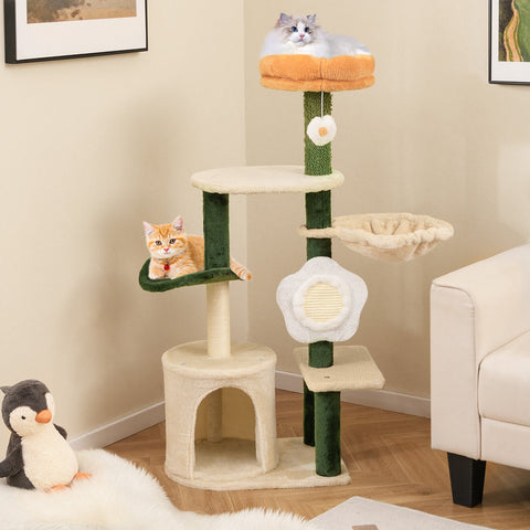 Cute Flower Cat Tree Modern Kitty Tower with Plush Top Perch-Multicolor