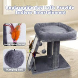 Cat Tree Tower With Scratching Board And Toy Balls Grey