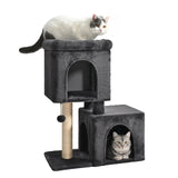 30-Inch Cat Tree with 2 Cozy Condos Sisal Scratching Post Soft Top Perch Hanging Pompom Small Cat Tower for Indoor Kitten Furniture House Cat Toys