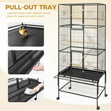 69-Inch Extra Large Rolling Bird Cage for Parrots and Cockatiels Flight Cage with Storage Shelf,Feed Bowls & Wood Perches
