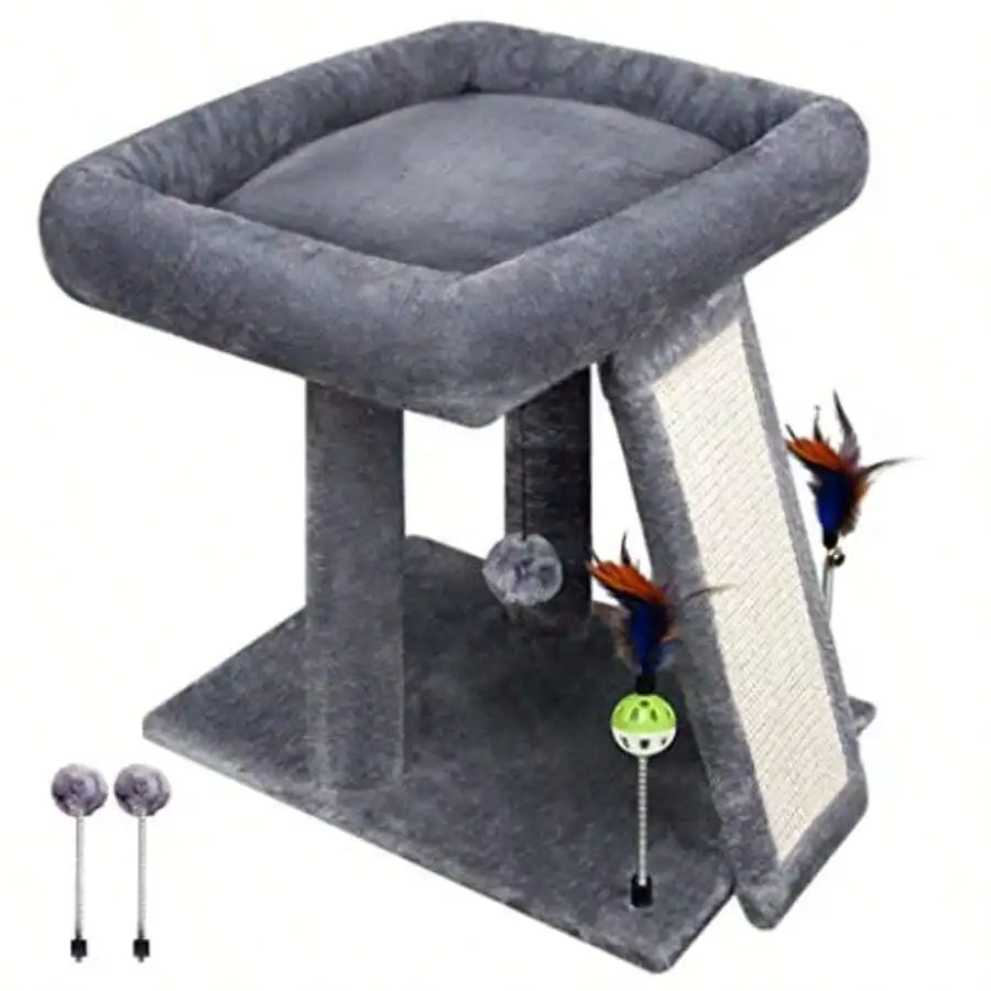 Cat Tree Tower With Scratching Board And Toy Balls Grey