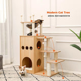 Modern Cat Tree for Large Cat Wood Cat Tower Heavy Duty with Scratch Post for Indoor Big Cats Cat Condo Sturdy Frisco Castle