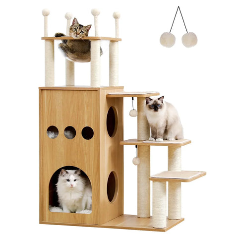 Modern Cat Tree for Large Cat Wood Cat Tower Heavy Duty with Scratch Post for Indoor Big Cats Cat Condo Sturdy Frisco Castle