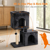 30-Inch Cat Tree with 2 Cozy Condos Sisal Scratching Post Soft Top Perch Hanging Pompom Small Cat Tower for Indoor Kitten Furniture House Cat Toys