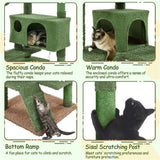Cactus Cat Tree, 54in Tower w/Ramp, Animal-Ear Shaped Perch, Scratching Posts, Platform & Hanging Ball,Green/Brown