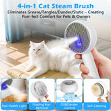 ALAFLY 4-in-1 Cat Steam Brush Grooming Comb Shedding Massage Gray