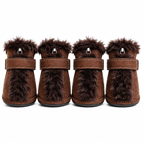 Pet Life ® Fur-Comfort 3M Insulated Fashion Fur and Suede Winter Dog Shoes Boots - Set of 4